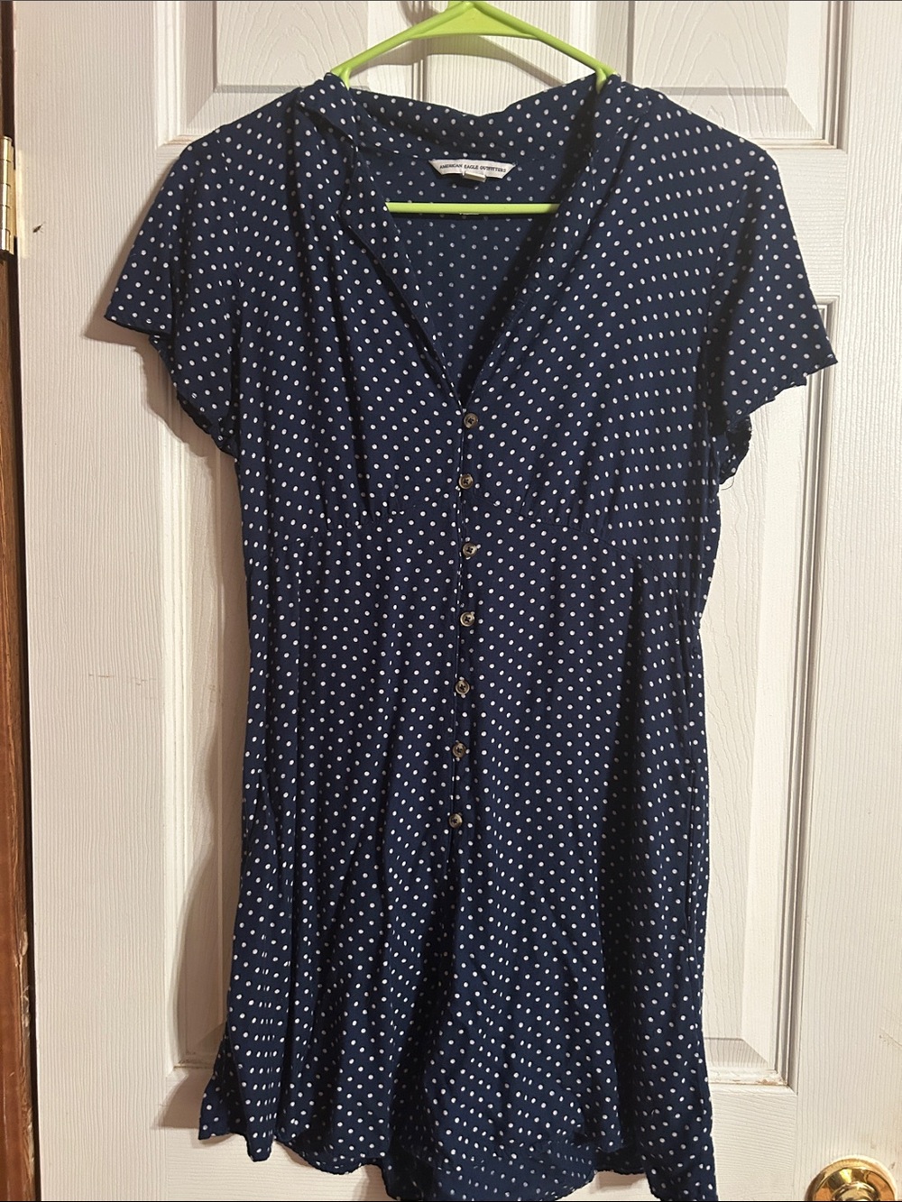 American Eagle Outfitters Navy Polka Dot Button-Front Romper